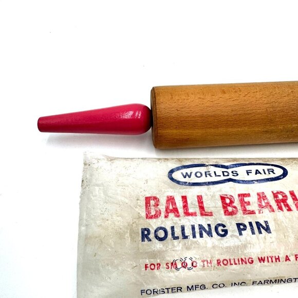Vintage Foster Worlds Fair Brand Wooden Rolling Pin comes with original packagin - Picture 3 of 10